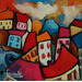 Painting Village by Fauve | Painting Figurative Life style Oil Acrylic