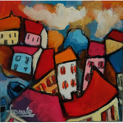 Painting Village by Fauve | Painting Figurative Acrylic, Oil Life style