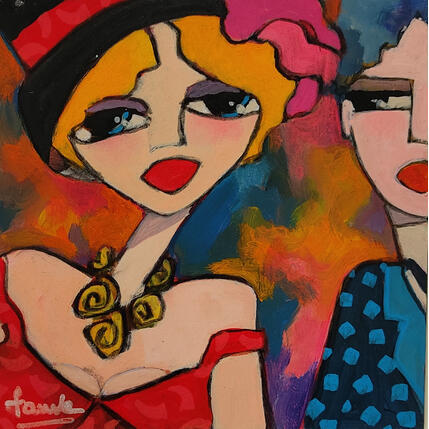 Gemälde Toi et moi (1) von Fauve | Gemälde Figurativ Acryl, Öl Alltagsszenen, Pop-Ikonen