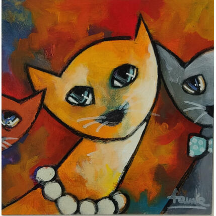 Painting Les 3 chats by Fauve | Painting Figurative Acrylic, Oil Life style, Pop icons