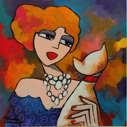 Painting Mon chat et moi by Fauve | Painting Figurative Acrylic, Oil Life style