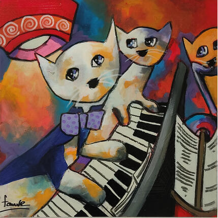 Painting Au piano by Fauve | Painting Figurative Acrylic, Oil Life style