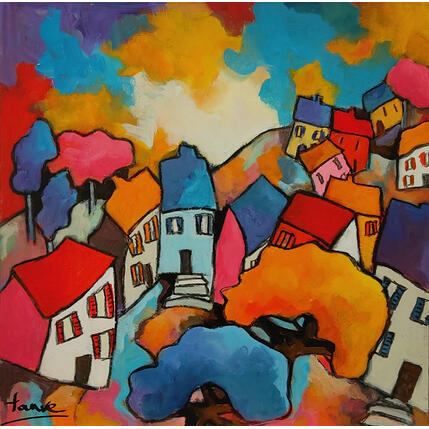 Peinture La maison bleue par Fauve | Tableau Figuratif Acrylique, Huile Scènes de vie