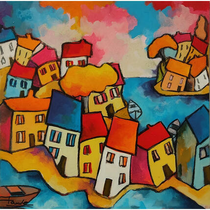 Painting Au bord de l'eau by Fauve | Painting Figurative Acrylic, Oil Life style