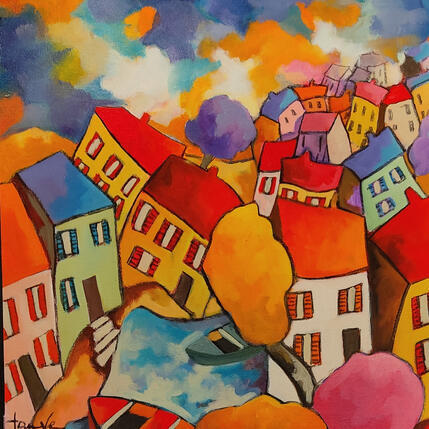 Painting Promenade en été by Fauve | Painting Figurative Acrylic, Oil Life style
