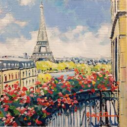 Painting BALCON FLEURI PRES DE LA TOUR EIFFEL by Euger | Painting