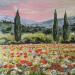 Peinture Welcom to  Provence. Les trois cyprès de bienvenue. par Rey Ewa | Tableau Figuratif Paysages Acrylique