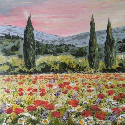 Peinture Welcom to Provence. Les trois cyprès de bienvenue. par Rey Ewa | Tableau Figuratif Acrylique Paysages