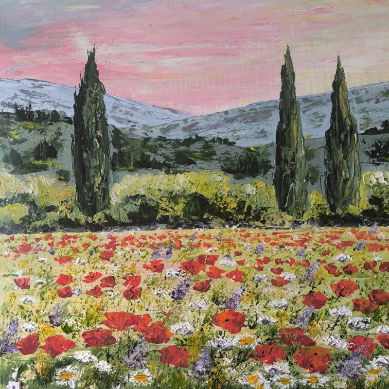 Peinture Welcom to  Provence. Les trois cyprès de bienvenue. par Rey Ewa | Tableau Figuratif Paysages Acrylique