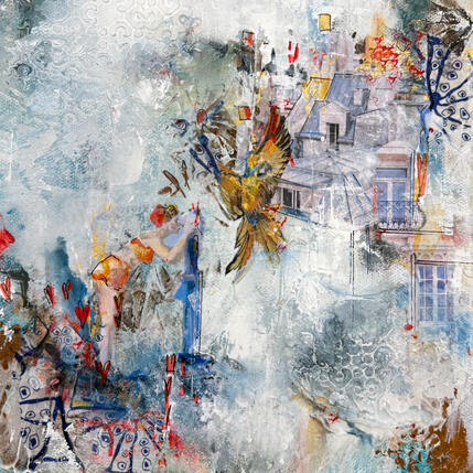 Pintura L'envol sur les toits de Paris por Bergeron Marie-Josée | Pintura