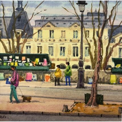 Peinture quai de seine louvre par Decoudun Jean charles | Tableau Figuratif Aquarelle Urbain