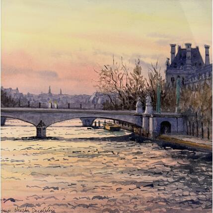 Peinture le pont du carroussel par Decoudun Jean charles | Tableau Figuratif Aquarelle Urbain