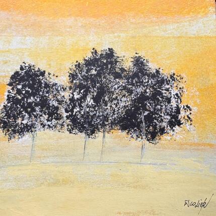 Peinture Feuilles de lumière par Escolier Odile | Tableau Figuratif Acrylique, Carton Minimaliste, Nature, Paysages