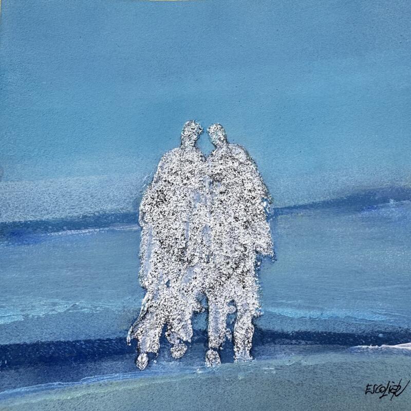 Peinture Présence près du bleu par Escolier Odile | Tableau Figuratif Nature Scènes de vie Minimaliste Acrylique