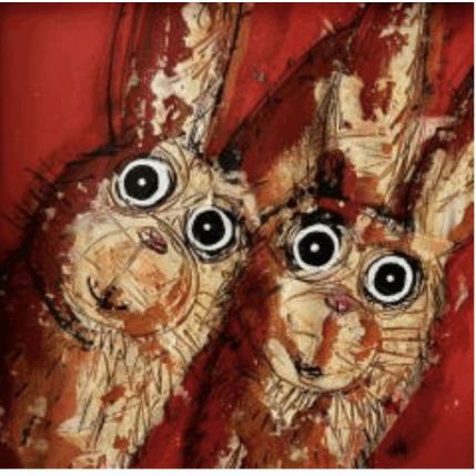 Gemälde Lapins dans le vent! von Maury Hervé | Gemälde Art brut Acryl, Tinte Pop-Ikonen, Tiere