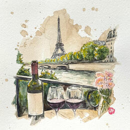 Peinture Une soirée en bord de Seine  par Flament Audrey | Tableau