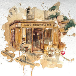 Pintura Café Montmartre  por Flament Audrey | Pintura Realismo Acuarela, Ink Arquitectura, Iconos pop, Life style
