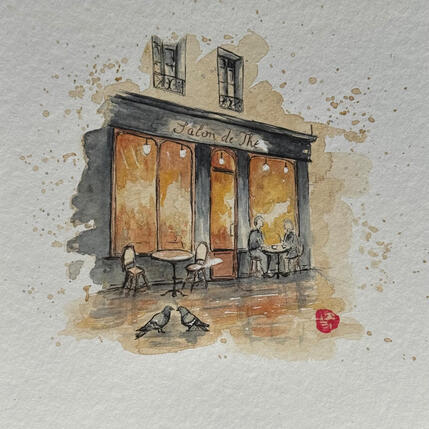 Painting Une pause après la pluie by Flament Audrey | Painting Figurative Ink, Watercolor Architecture, Life style, Pop icons