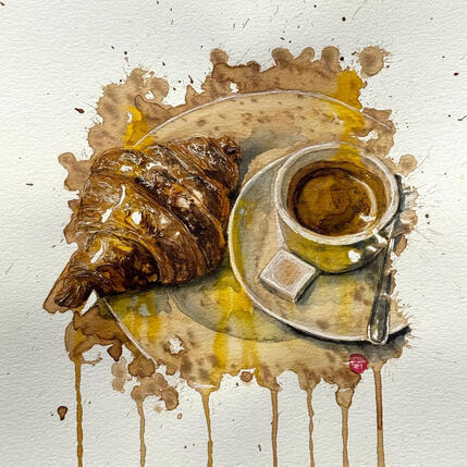 Painting Matin doré  by Flament Audrey | Painting Realism Ink, Watercolor Life style, Still-life