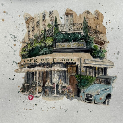 Painting Café de Flore by Flament Audrey | Painting Realism Ink, Watercolor Life style, Urban