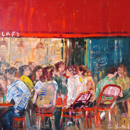 Peinture Rouge, juin et conversations par Ral Lourdes | Tableau Figuratif Acrylique, Bois Portraits, Scènes de vie, Société