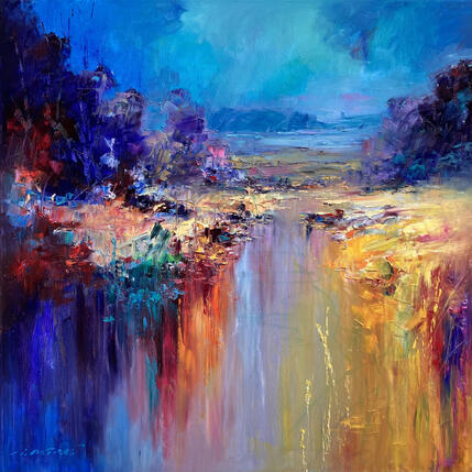 Painting River of warmth by Petras Ivica | Painting Figurative Oil Landscapes