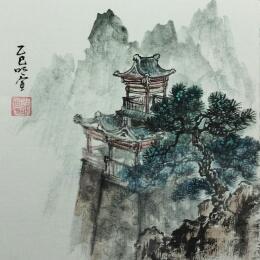 Gemälde Pavilion in mountain von Du Mingxuan | Gemälde