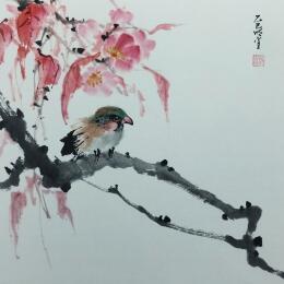 Gemälde Bird and red flowers von Du Mingxuan | Gemälde