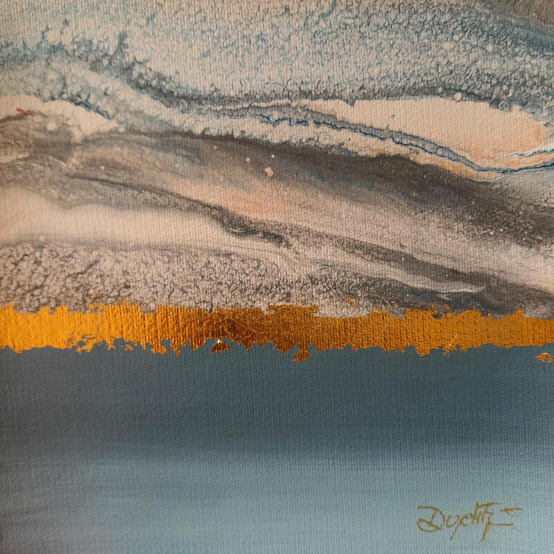 Painting La ligne d'or - gris by Dupetitpré Roselyne | Painting Abstract Minimalist Acrylic