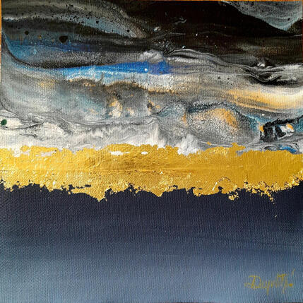 Painting La ligne d'or - bleu by Dupetitpré Roselyne | Painting