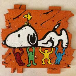 Painting Snoopy et Keith Haring by Marie G.  | Painting Pop-art Acrylic, Wood Pop icons