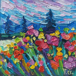 Peinture Wild Flowers  par Georgieva Vanya | Tableau Figuratif Huile Paysages