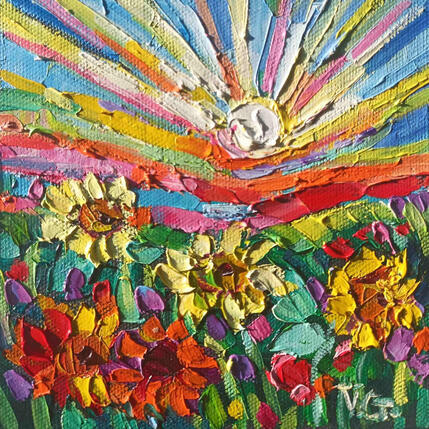 Painting Sunny fields at sunset by Georgieva Vanya | Painting Figurative Oil Landscapes