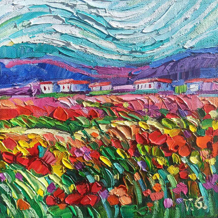 Painting Flowers fields in Tuscany by Georgieva Vanya | Painting Figurative Oil Landscapes, Pop icons