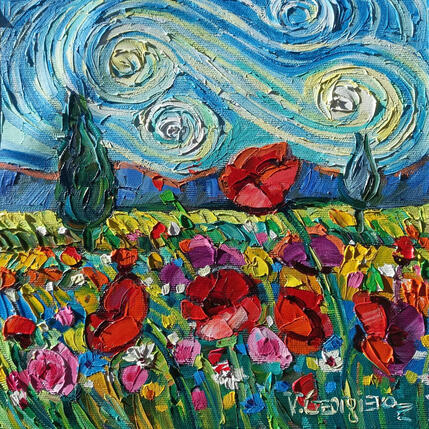 Painting The Wild Rebellion of Poppies by Georgieva Vanya | Painting Figurative Oil Landscapes