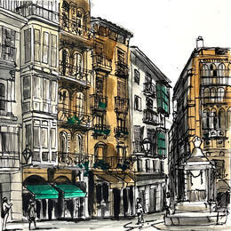 Painting Bilbao street by Mestres Sergi | Painting Figurative Acrylic, Graffiti Architecture, Pop icons