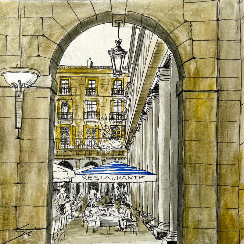 Painting Bilbao streets by Mestres Sergi | Painting Figurative Pop icons Architecture Graffiti Acrylic