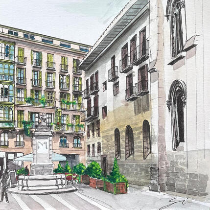 Peinture Plazeta de Santiago de Bilbao par Mestres Sergi | Tableau Figuratif Acrylique, Graffiti Icones Pop