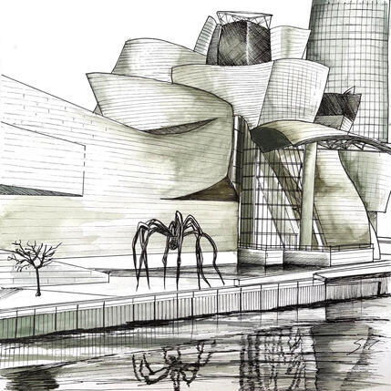Painting Guggenheim F4 by Mestres Sergi | Painting Figurative Acrylic, Graffiti Architecture, Pop icons