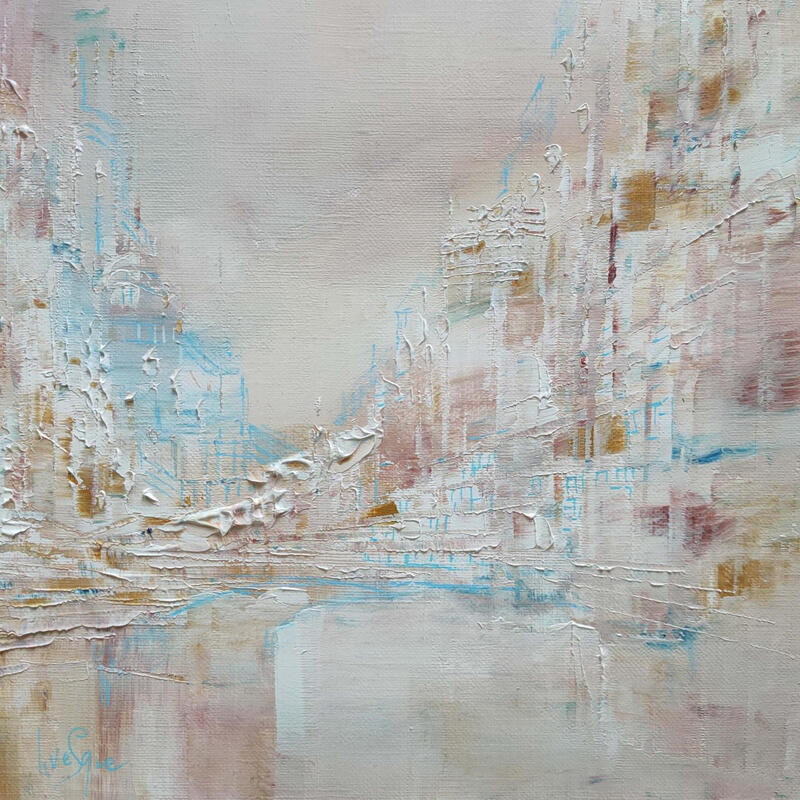 Peinture Ocre et bleu par Levesque Emmanuelle | Tableau Huile