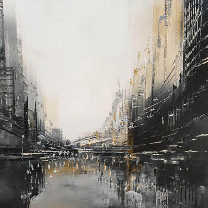 Peinture Quartier nuit par Levesque Emmanuelle | Tableau  Huile