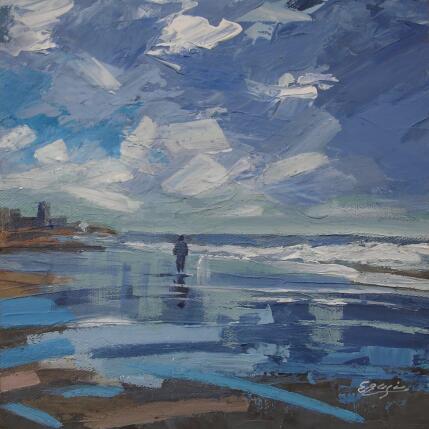 Peinture One figure by the sea par Elisabeth Bazin | Tableau Figuratif Acrylique Marine, Nature, Paysages