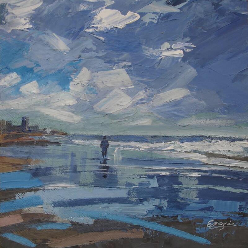 Peinture One figure by the sea par Elisabeth Bazin | Tableau Figuratif Paysages Marine Nature Acrylique