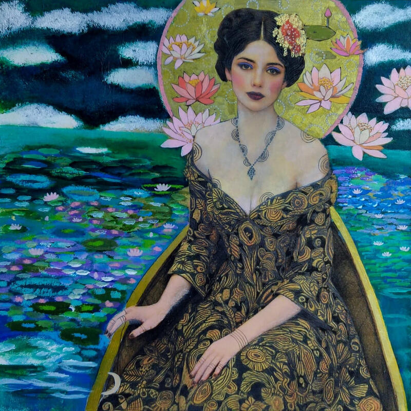 Painting Une nuit sur le lac by Picini Victoria | Painting Figurative Landscapes Acrylic Gluing
