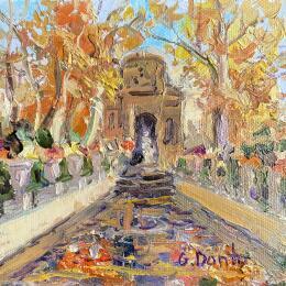 Painting La fontaine Medici en automne, jardin de Luxembourg  by Dontu Grigore | Painting Figurative Oil Urban