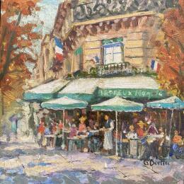 Painting Café les Deux Magots en automne  by Dontu Grigore | Painting Figurative Oil Pop icons, Urban