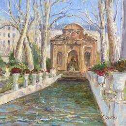 Gemälde La fontaine Medici, dans le jardin de Luxembourg  von Dontu Grigore | Gemälde Figurativ Öl Urban