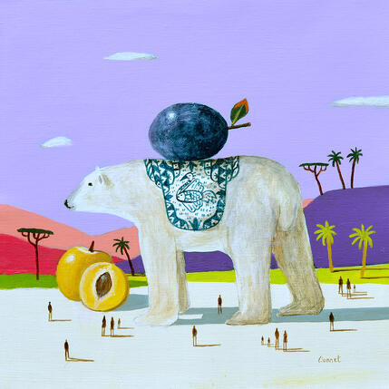 Pintura Ours blanc aux prunes por Lionnet Pascal | Pintura