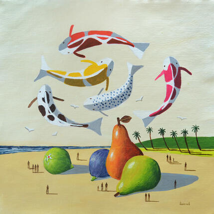 Peinture Carpes aux fruits par Lionnet Pascal | Tableau Surréalisme Acrylique Animaux, Marine, Scènes de vie