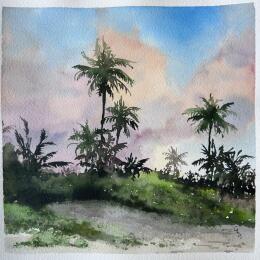 Painting Lumières exotiques by Baudry Claire | Painting Figurative Watercolor Landscapes, Nature, Pop icons